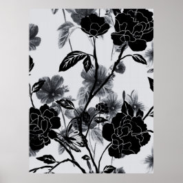 Póster Noir floral de mariposa moderna