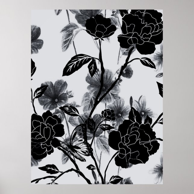 Póster Noir floral de mariposa moderna (Frente)