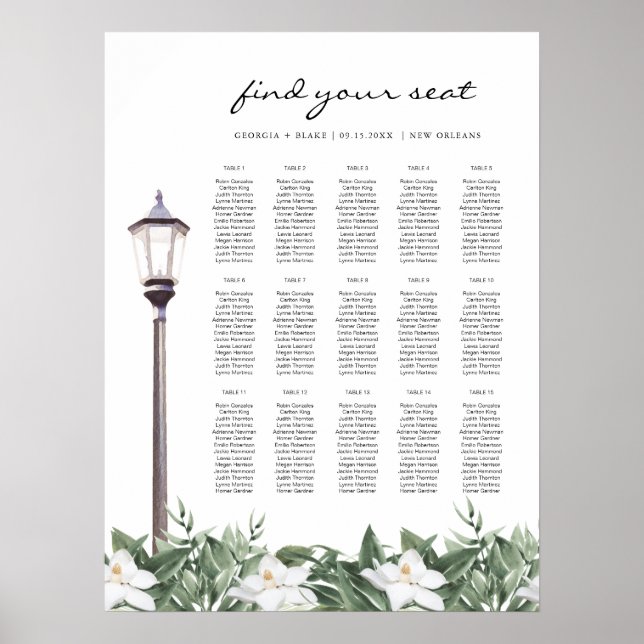 Póster NOLA | Asientos de la calle New Orleans Magnolia B (Frente)