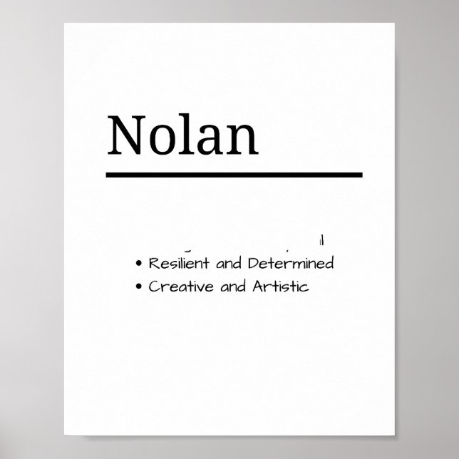 Póster Nolan, definición de nombre personalizado del niño (Frente)