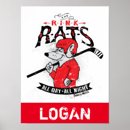 Póster Nombra personalizada Rats Rats Hockey Red
