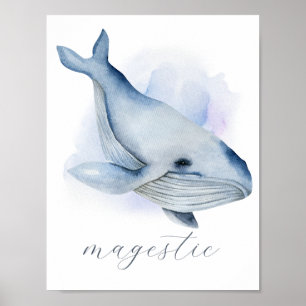 Póster Nombre Ballena Jorobada Barba de Ballena Acuarela 