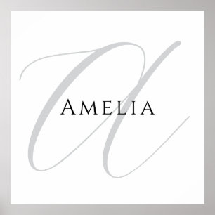 Póster Nombre Chic Monograma Letra Inicial Caligrafía