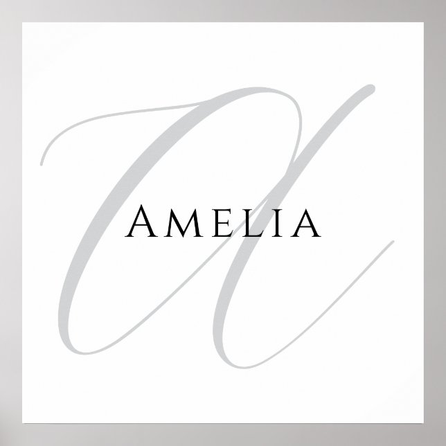 Póster Nombre Chic Monograma Letra Inicial Caligrafía (Frente)