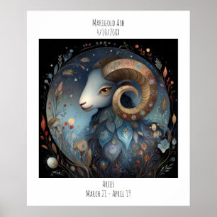 Póster Nombre de Aries Zodíaco Astrología y Cumpleaños