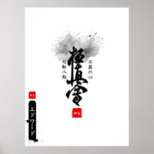 Póster Nombre de Artes Marciales Sumi-E Dojo Japonés 
