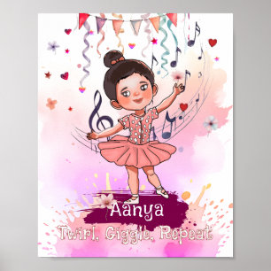 Póster Nombre de Bailarina Personalizada para Niño