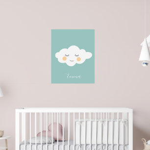 Póster Nombre de bebé Dormilón Nube Kawaii Pastel