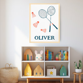 Póster NOMBRE DE BEBÉ personalizado Racquets Badminton & 