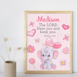 Póster Nombre de bendición cristiana para elefante rosa C