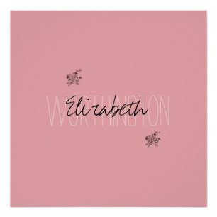 Póster Nombre de caligrafía floral femenino rosa rubor ro