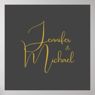 Póster Nombre de caligrafía Minimalista moderna boda