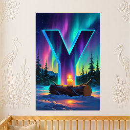 Póster Nombre de Carta de Guardería Luces del Norte Yule