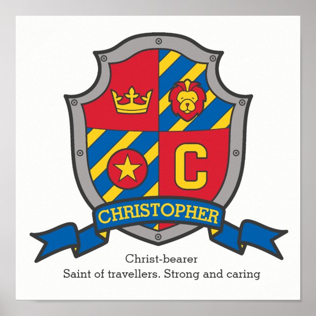 Póster Nombre de Christopher boys que significa escudo he (Frente)