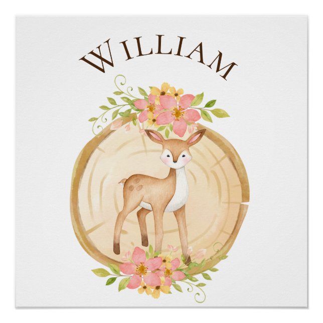 Póster Nombre de Ciervo Bebé en Bosque Encantador (Anverso)