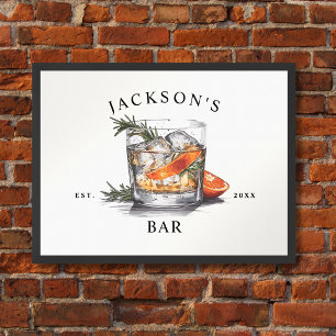 Póster Nombre de Cóctel de Whisky con Estilo & Año Bar en