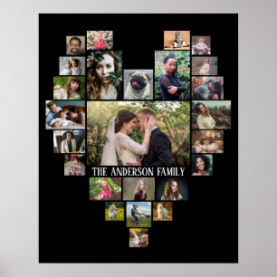 Póster Nombre De Collage de fotos Familiar En Corazón 25 