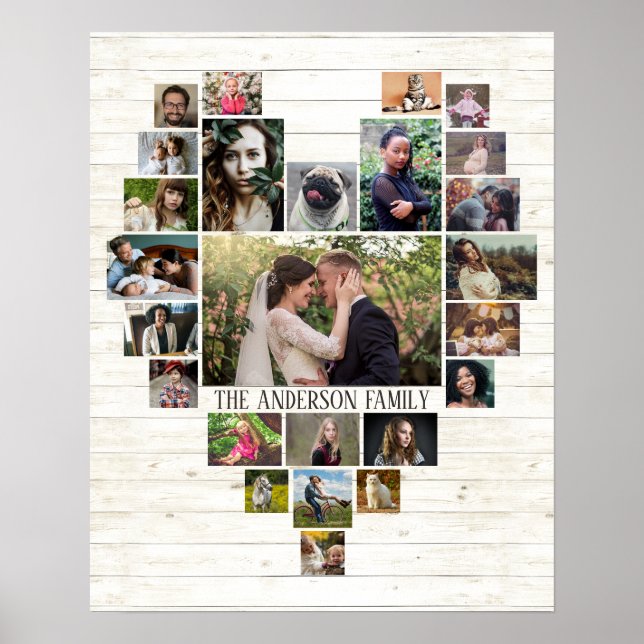 Póster Nombre De Collage de fotos Familiar En Corazón 25  (Frente)