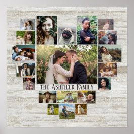 Póster Nombre De Collage de fotos Familiar En Madera De C
