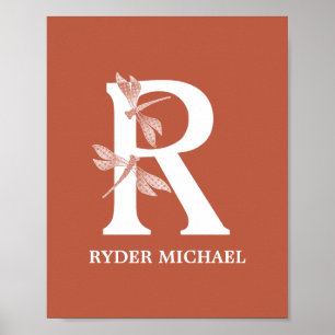 Póster Nombre de color personalizado Monograma Letra R Ar