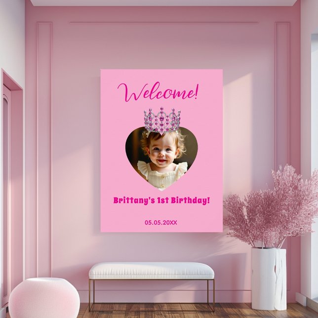Póster Nombre de cumpleaños foto bebé tiara rosa bienveni (Subido por el creador)