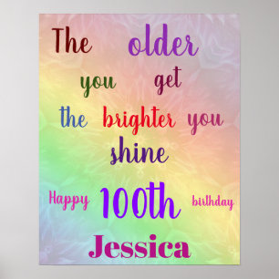 Póster Nombre de cumpleaños número 100 de color personali