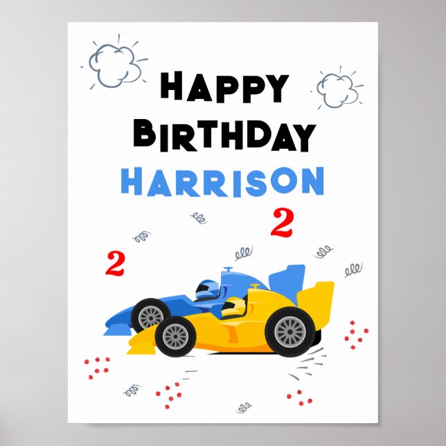 Póster Nombre de dos coches de Carreras de niños de segun (Frente)