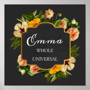 Póster Nombre de Emma Significa Regalo de marco de Rosas