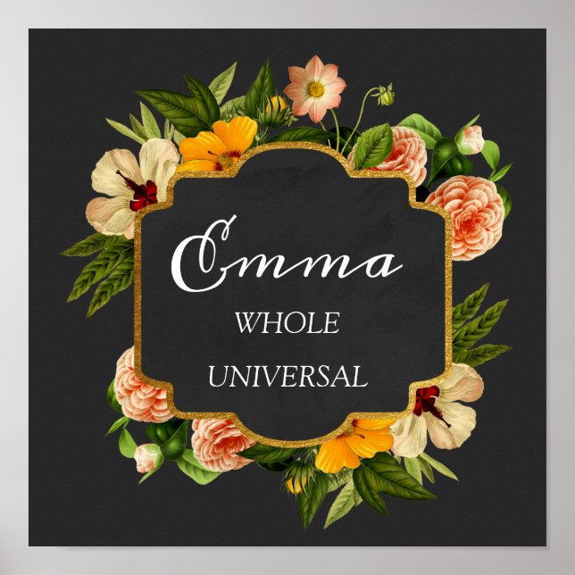 Póster Nombre de Emma Significa Regalo de marco de Rosas  (Frente)
