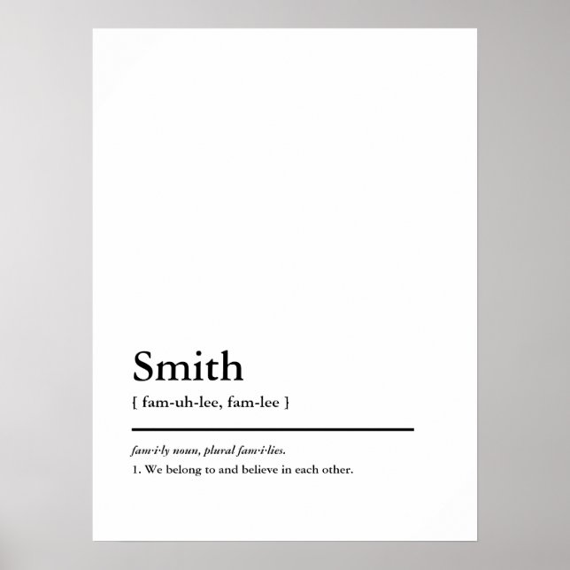 Póster Nombre de familia de personalizado y definición de (Frente)