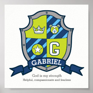 Póster Nombre de Gabriel boys que significa escudo de oso
