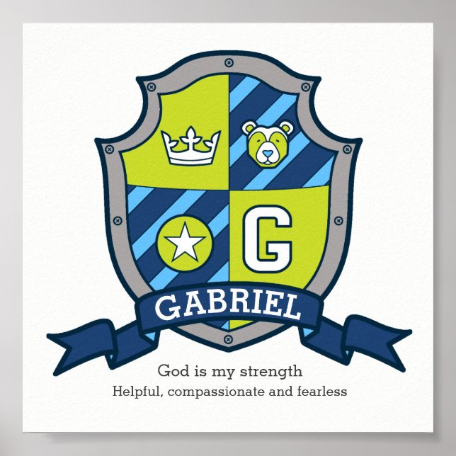 Póster Nombre de Gabriel boys que significa escudo de oso (Frente)