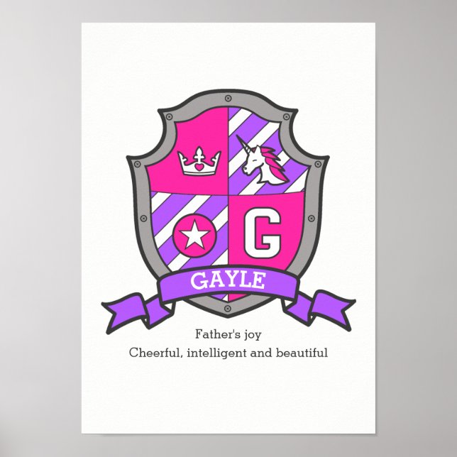 Póster Nombre de Gayle que significa letra de unicornio G (Frente)
