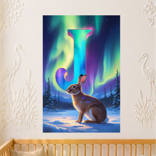 Póster Nombre de guardería J Luces del norte Jackrabbit