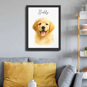 Póster Nombre de guión de retrato de perro mascota acuare