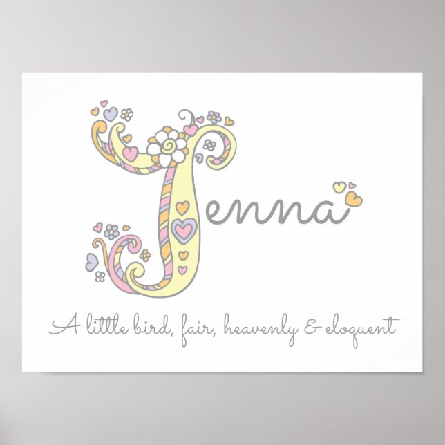 Póster Nombre de Jenna y significado doodle poster de art (Frente)