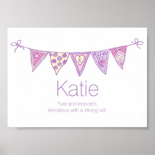 Póster Nombre de Katie que significa amarre rosado dibuja