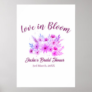Póster nombre de la ducha de novia rosa boho amor en flor