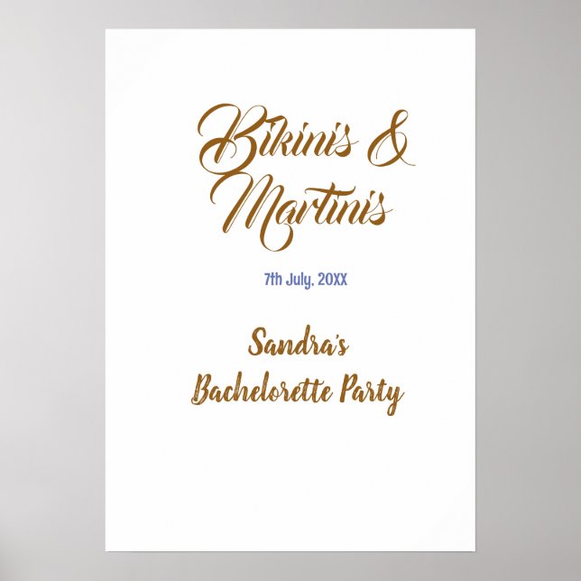 Póster nombre de la fiesta de soltera bikinis y martinis  (Frente)