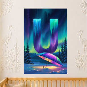 Póster Nombre de la letra de la guardería U Auroras borea