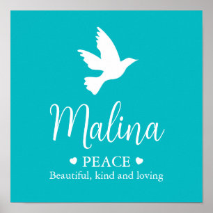 Póster Nombre de la paloma blanca Malina que significa aq