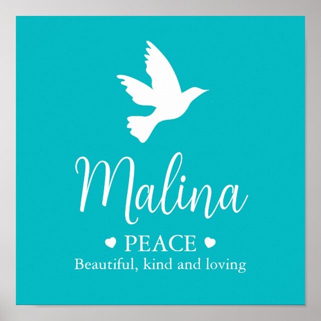 Póster Nombre de la paloma blanca Malina que significa aq (Frente)