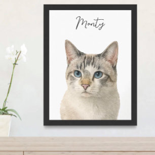 Póster Nombre de mascota gato retrato guión acuarela