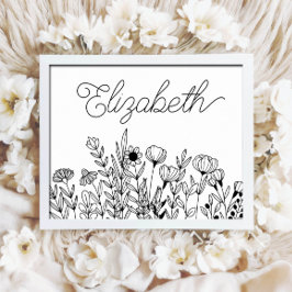 Póster Nombre de monograma Gráfica floral minimalista sim