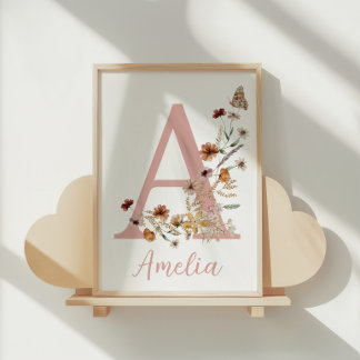 Póster Nombre de niña con aquarela de flores silvestres b