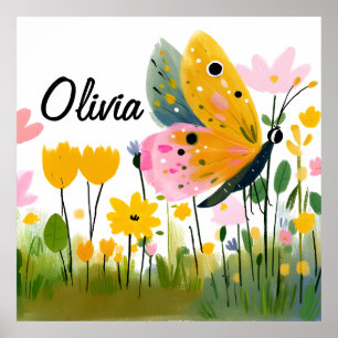 Póster Nombre de niña Mariposa Flores silvestres Lindas