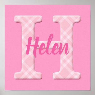 Póster Nombre de niña personalizado con letra H a cuadros