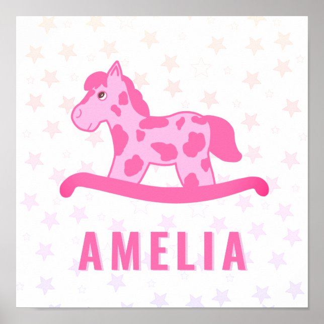 Póster Nombre de niño con estrella de caballo rosado (Frente)