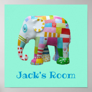 Póster Nombre de niño Juguete lindo elefante de patchwork
