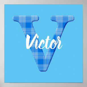 Póster Nombre de niño personalizado con letra V a cuadros
